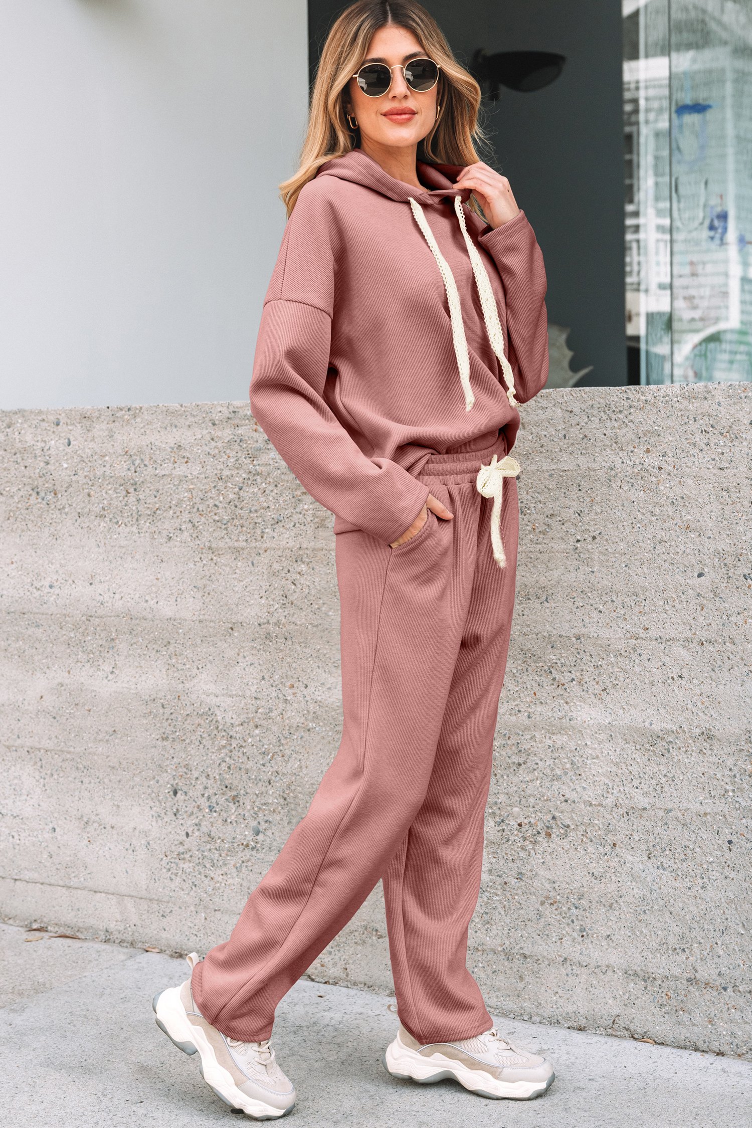 94404881-12672e1140df7b03.jpg Dark Khaki Leopard Drawstring Pullover Hoodie and High Waist Pants Corduroy Suit - Image 9