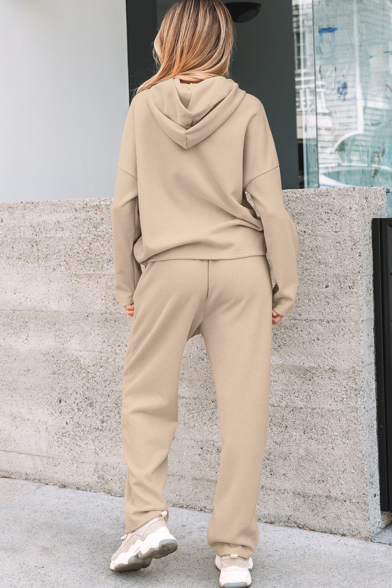 94404925-14e1873e8b0cbe57.jpg Dark Khaki Leopard Drawstring Pullover Hoodie and High Waist Pants Corduroy Suit - Image 14
