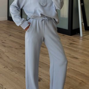 Beau Blue Half Zip Thumbhole Sleeve Hoodie Active Pants 2pcs Outfit