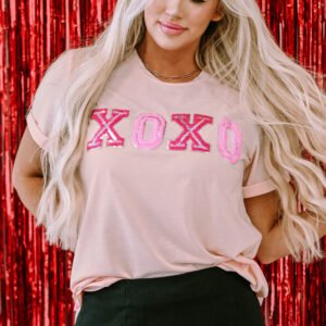 Pink Valentines Shiny XOXO Graphic T-shirt