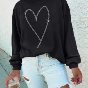 Black Rhinestone Heart Pattern Valentines Fashion Sweatshirt