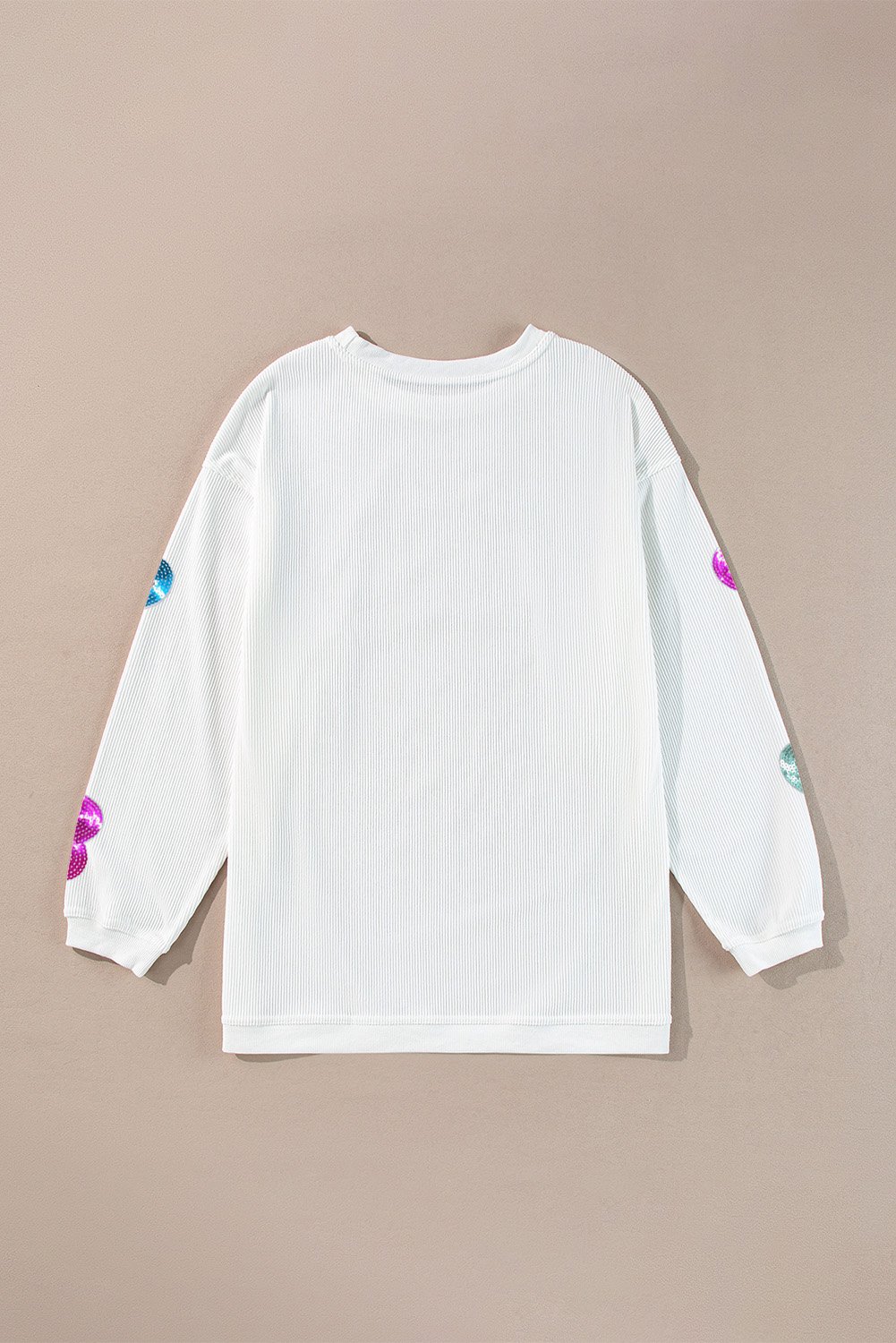 94391891-9cad8184ea854465.jpg White Valentines Slogan Heart Sequin Corded Baggy Sweatshirt - Image 8