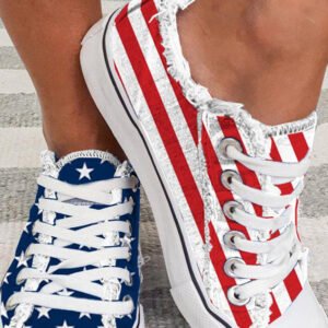 blue american flag lace up canvas flat shoes