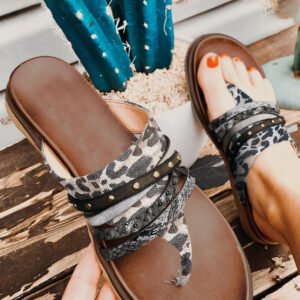 leopard studded animal print flip flop sandals