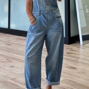 Dusk Blue Adjustable Buckle Barrel Denim Overalls