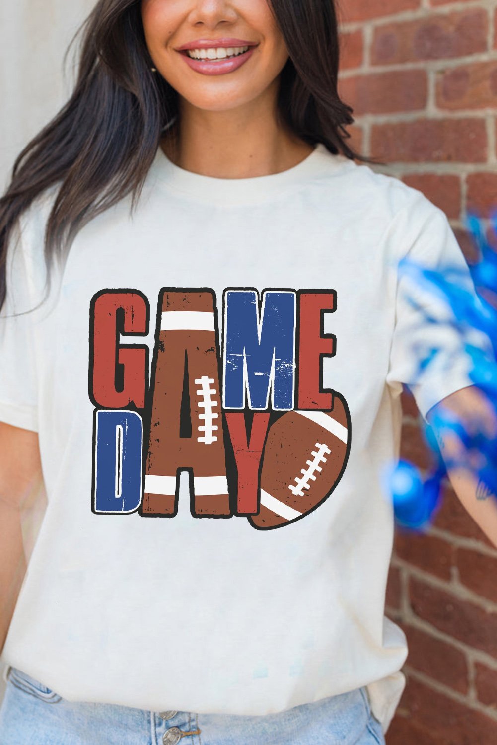 95086317-2de3e31977e56163.jpg White GAME DAY Football Letter Graphic T Shirt - Image 2