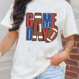 White GAME DAY Football Letter Graphic T Shirt