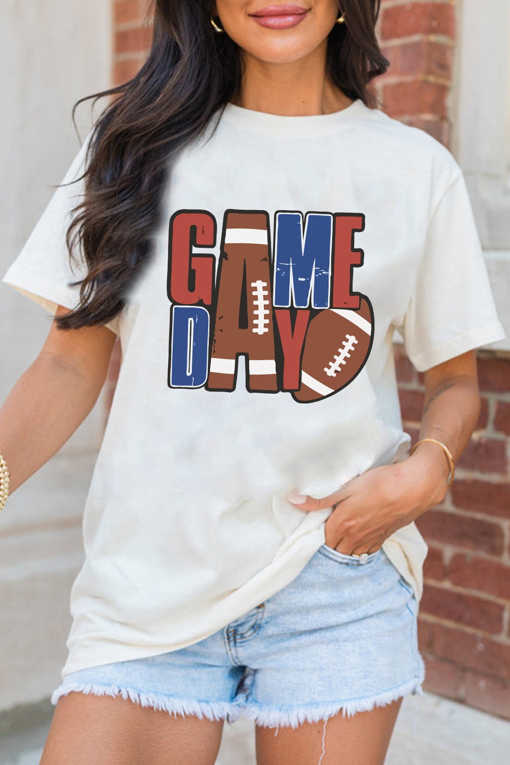 95086316-32ed6a361eba581f.jpg White GAME DAY Football Letter Graphic T Shirt