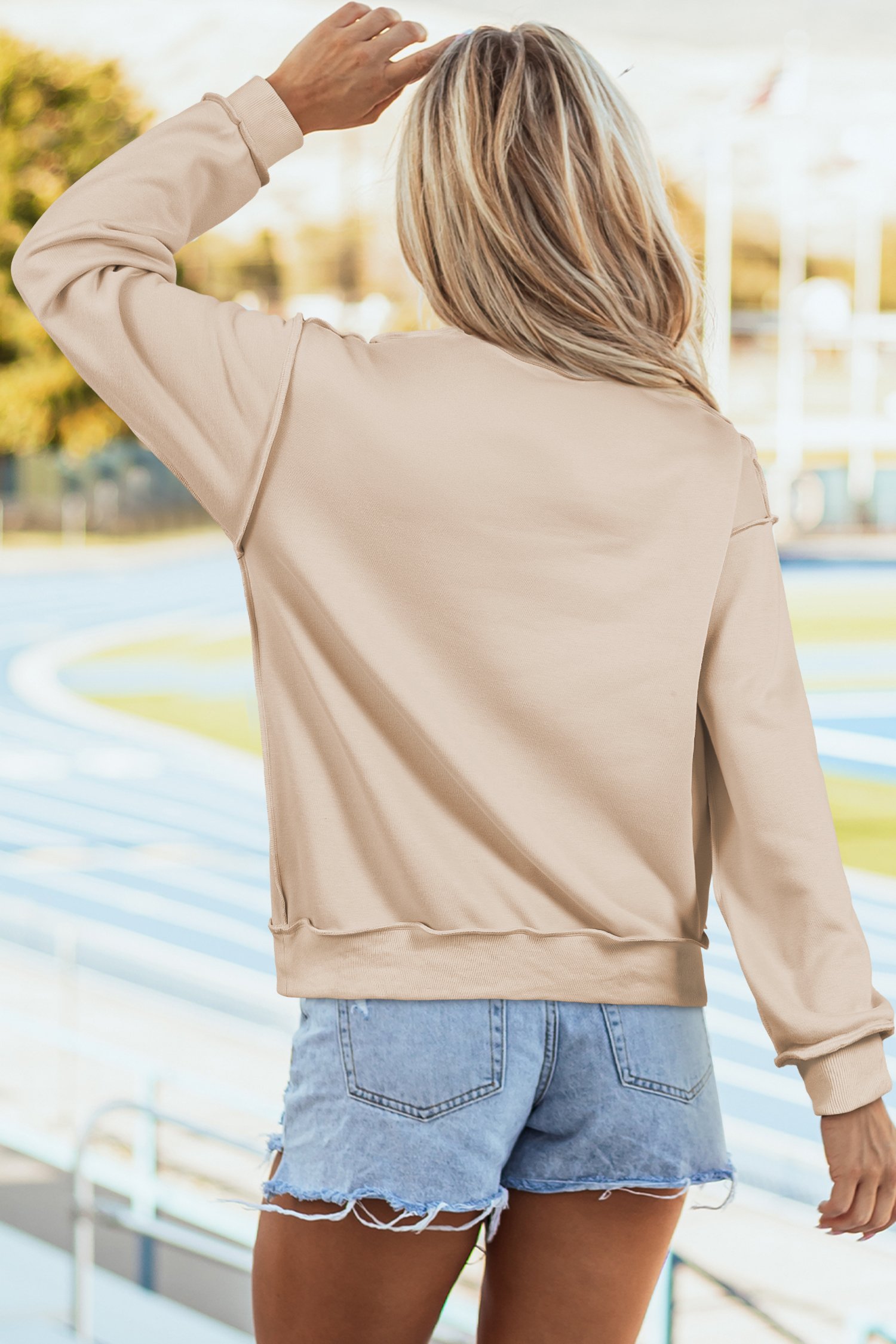 95270567-3a7896cdb45dc0c0.jpg Apricot Oversize Drop Shoulder Reversible Mock Neck Sweatshirt - Image 2