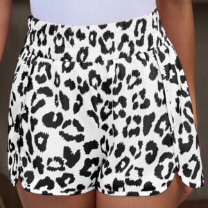 white leopard high waisted athletic shorts