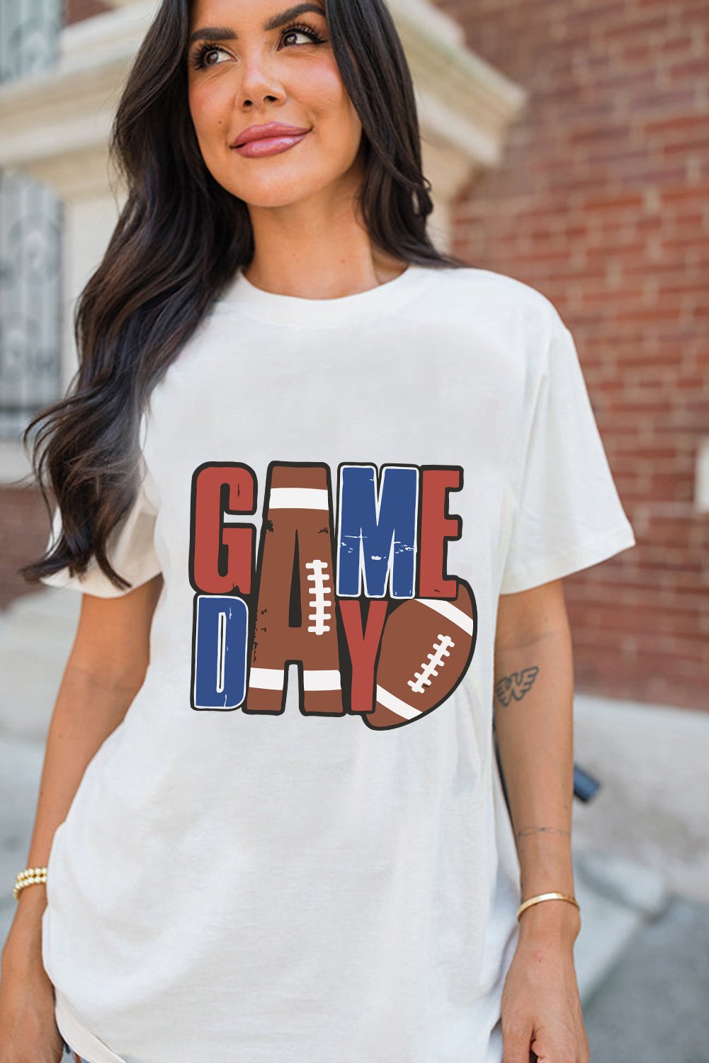 95086318-695c0827d59c16e2.jpg White GAME DAY Football Letter Graphic T Shirt - Image 3