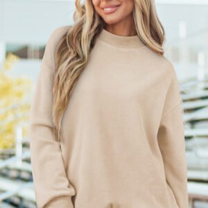Apricot Oversize Drop Shoulder Reversible Mock Neck Sweatshirt