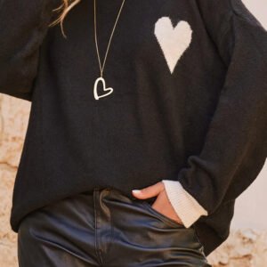 black heart detail contrast cuffs baggy sweater
