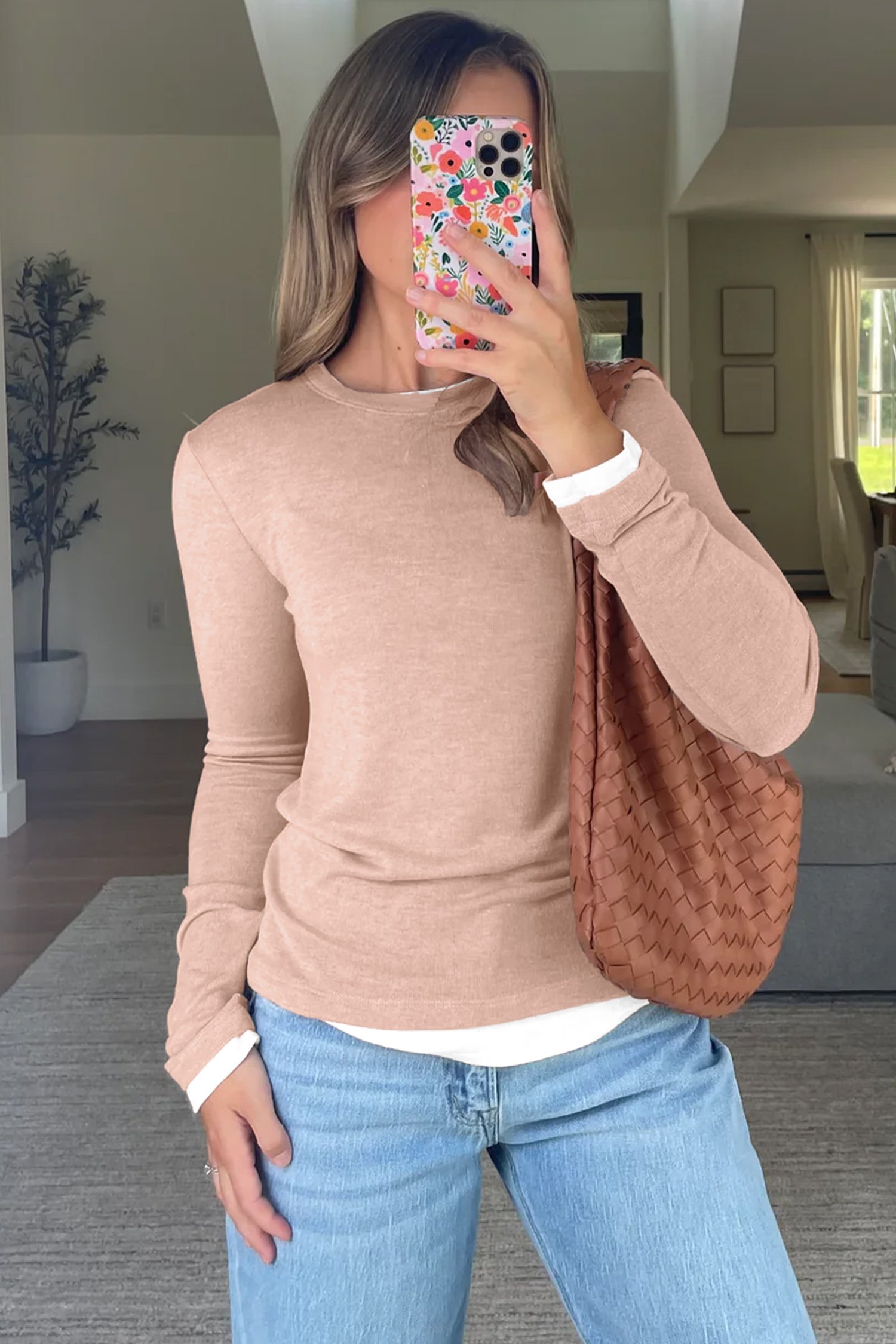 95269107-81e085a43eedfe4d.jpg Smoke Gray False Two Piece Color Block Patchwork Long Sleeve Top - Image 2