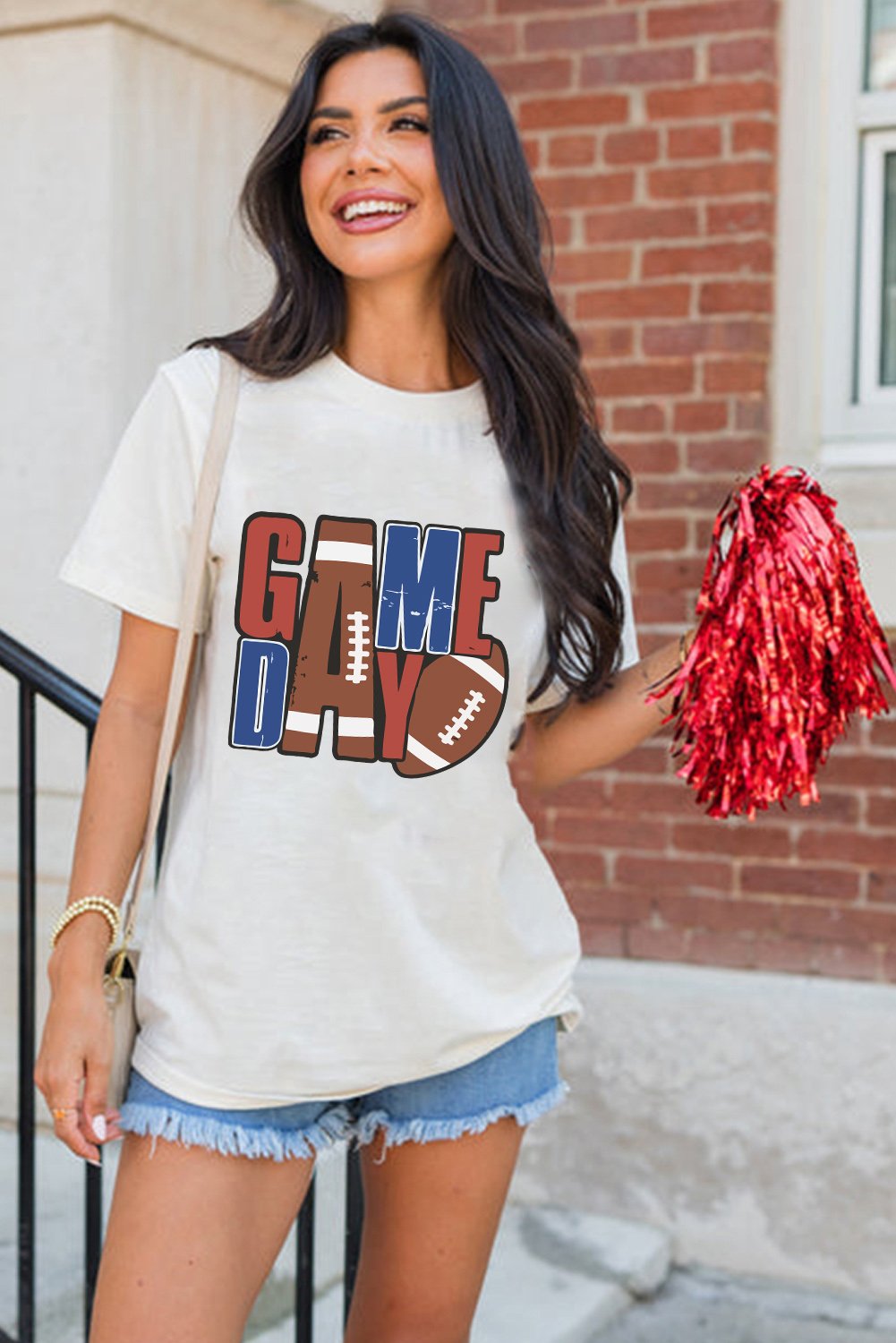 95086319-877a383df0c16e82.jpg White GAME DAY Football Letter Graphic T Shirt - Image 4