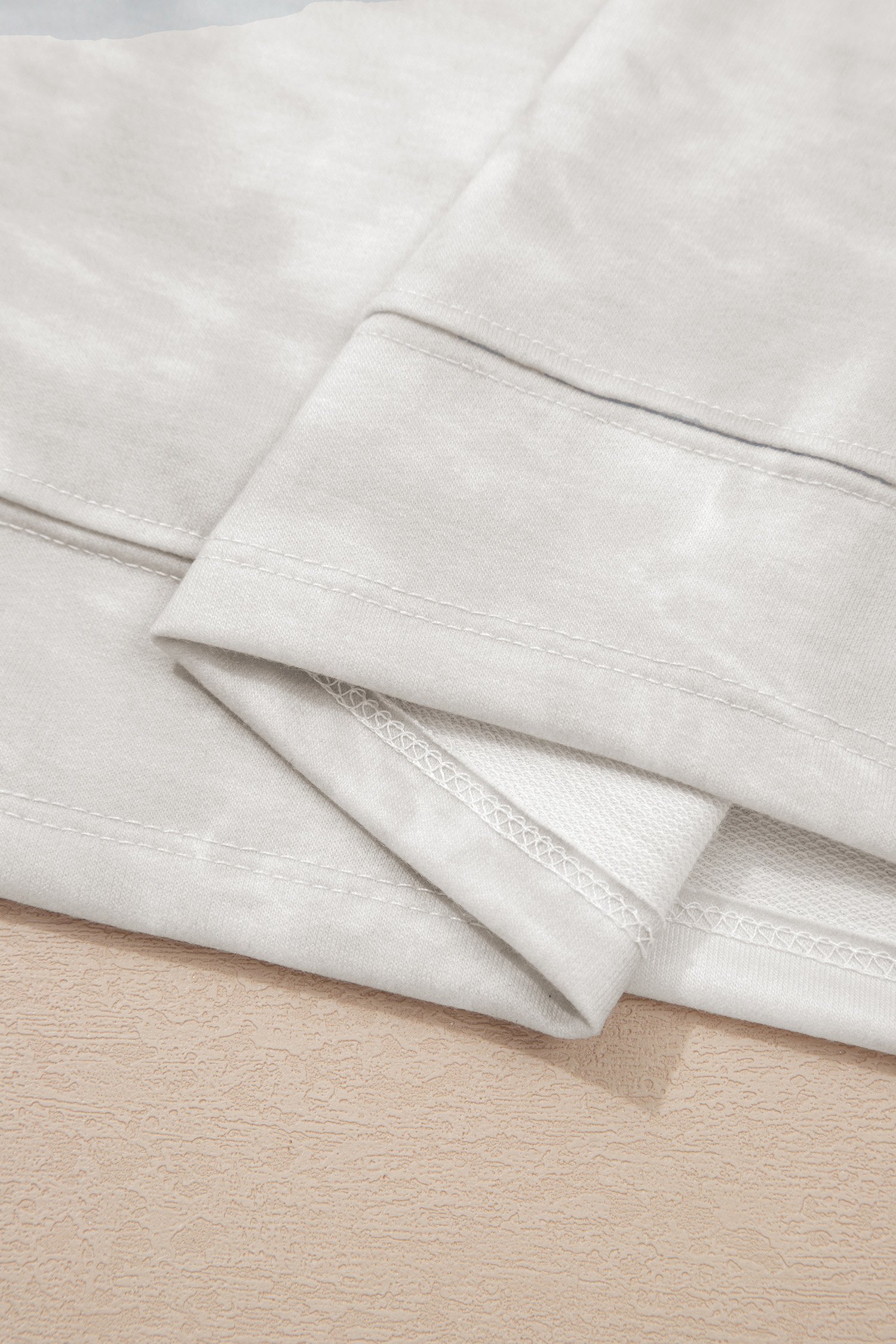 96609881-8970195afa6d34f2.jpg beige vintage tie dye bracelet sleeve drawstring elastic waist 2pcs short set