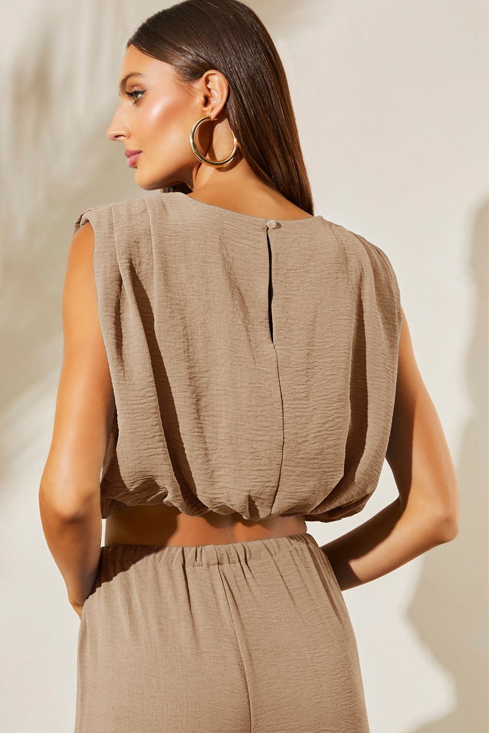 96165803-8cc0130a52c57aff.jpg pale khaki solid color keyhole puffy tank drawstring loose pants 2pcs outfit