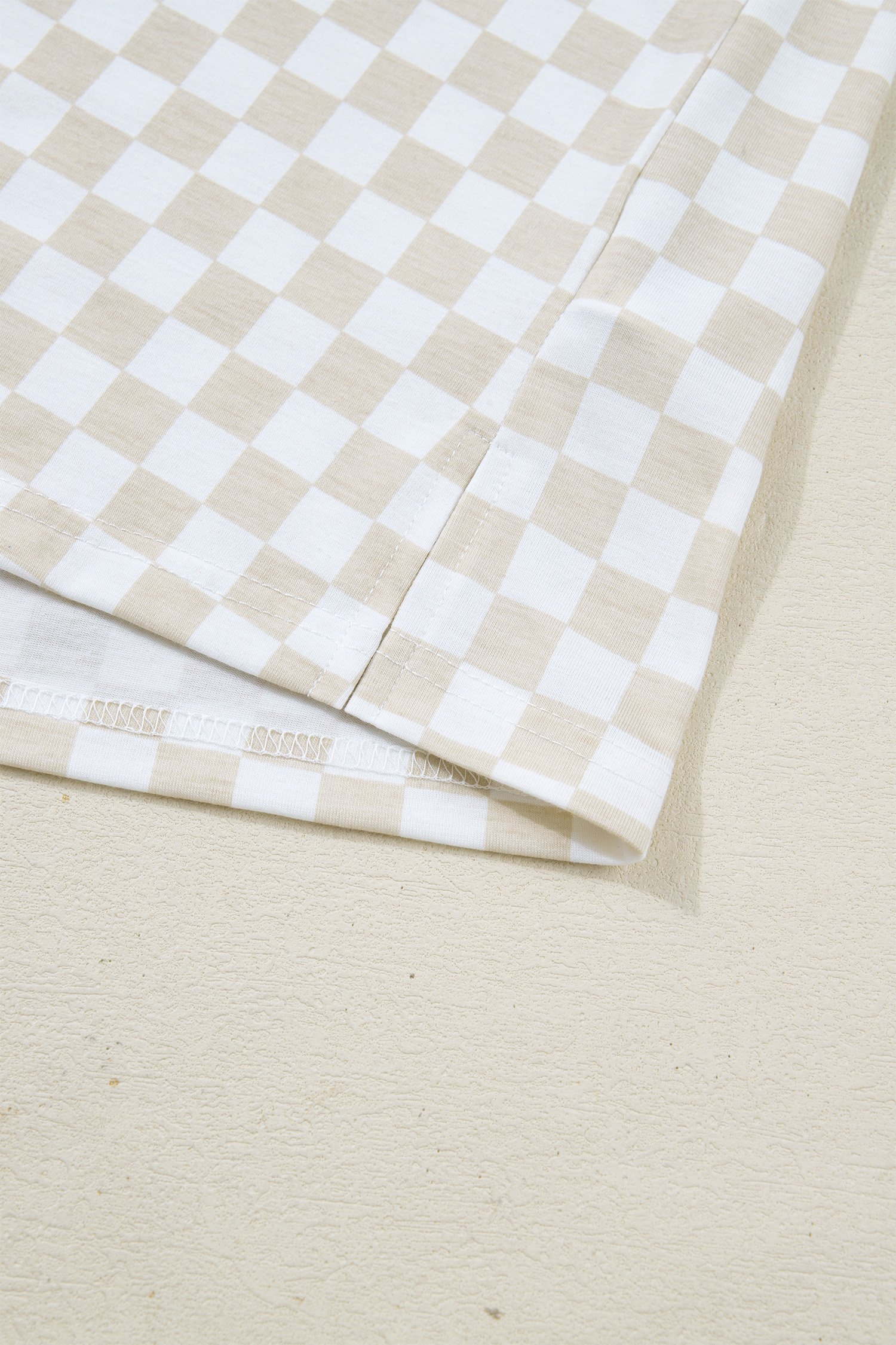 95228904-a7687f19ee203443.jpg Khaki Checkered Print Half Sleeve Tee 2pcs Lounge Pant Set - Image 7