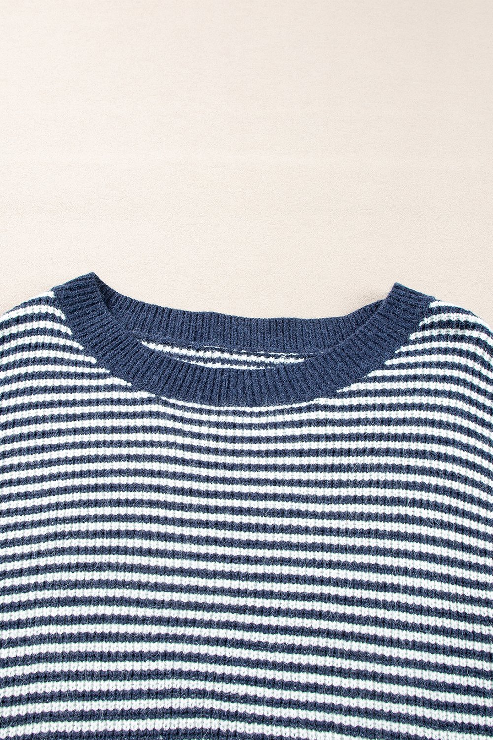 94809658-b9793219e1d4741a.jpg Sail Blue Striped Lantern Sleeve Drop Shoulder Cozy Sweater - Image 7