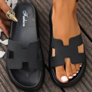 black cutout design open toe platform slippers (run small, size up)