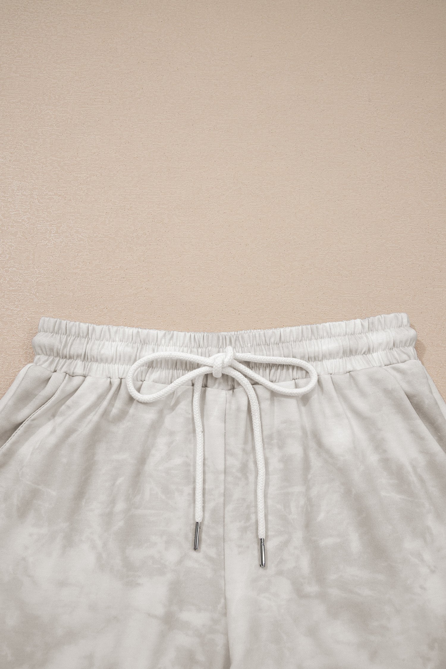 96609879-bd24e7c25f710763.jpg beige vintage tie dye bracelet sleeve drawstring elastic waist 2pcs short set