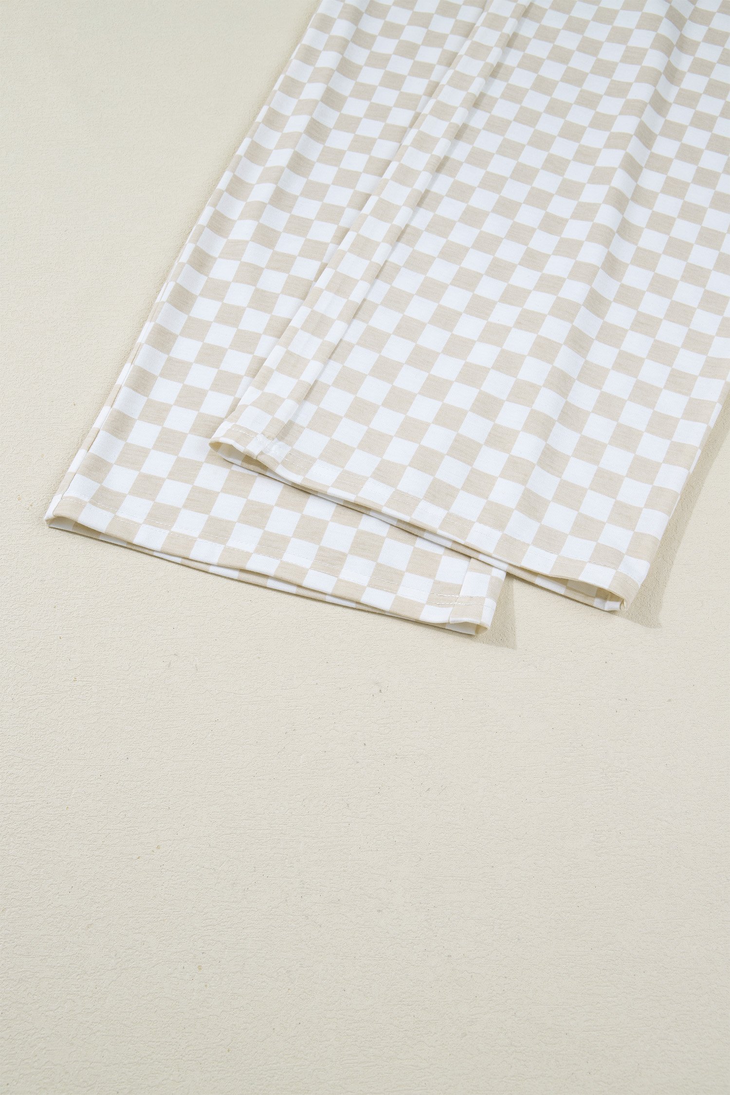 95228908-cb092afa0d1aab0d.jpg Khaki Checkered Print Half Sleeve Tee 2pcs Lounge Pant Set - Image 11