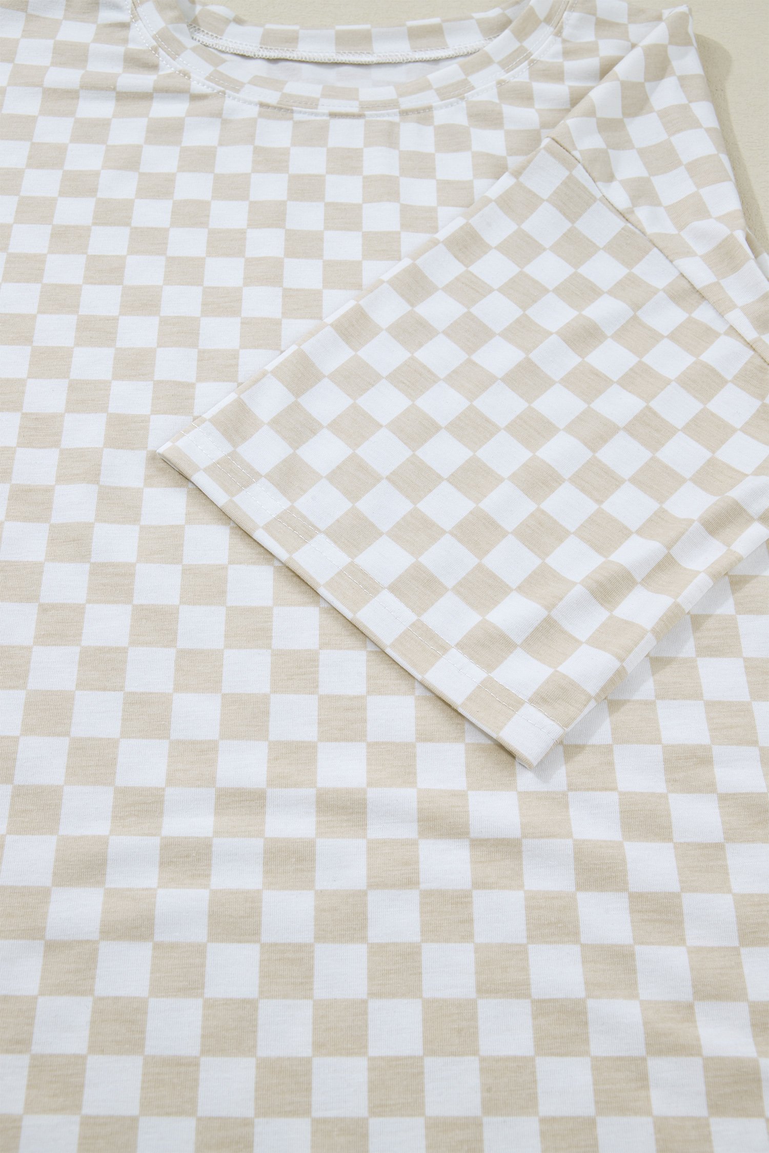 95228902-dcf3cad30c2547c9.jpg Khaki Checkered Print Half Sleeve Tee 2pcs Lounge Pant Set - Image 5