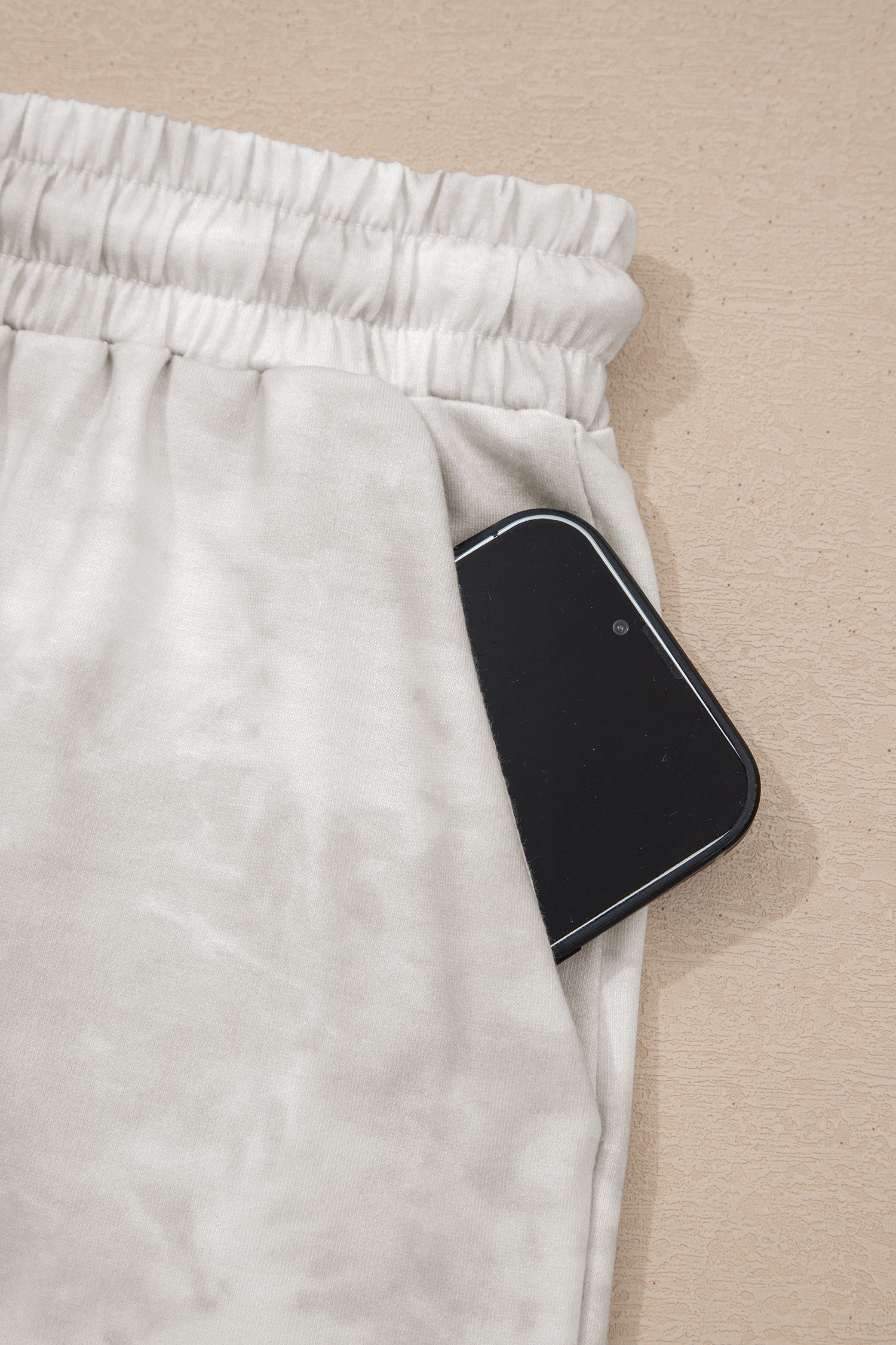 96609878-f518b77409848332.jpg beige vintage tie dye bracelet sleeve drawstring elastic waist 2pcs short set