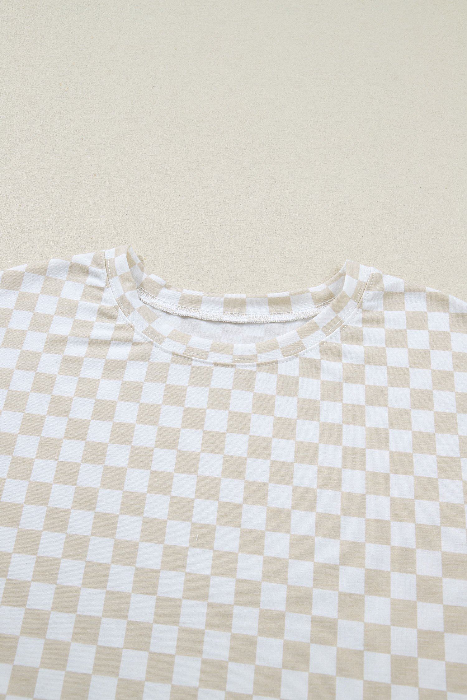 95228901-f524c13d07320ad5.jpg Khaki Checkered Print Half Sleeve Tee 2pcs Lounge Pant Set - Image 4