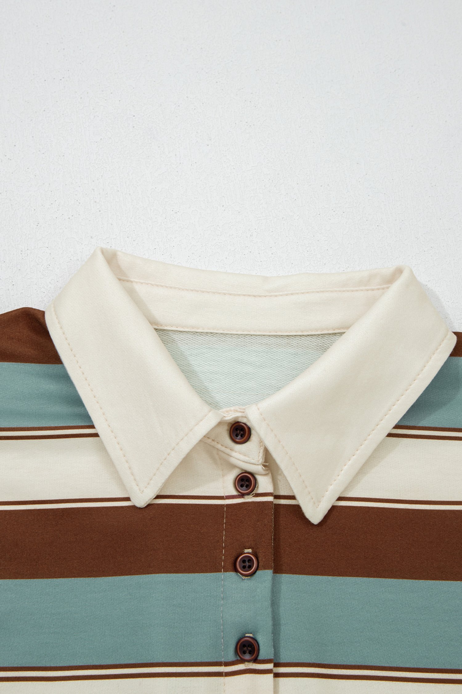 96610365-829c51a9587f80ff.jpg white stripe button polo collar tee drawstring elastic waist patchwork 2pcs short set