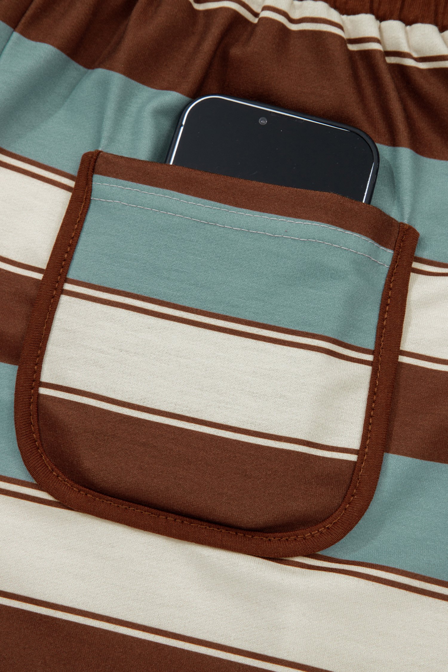 96610372-ac61c56d6b6aa0af.jpg white stripe button polo collar tee drawstring elastic waist patchwork 2pcs short set