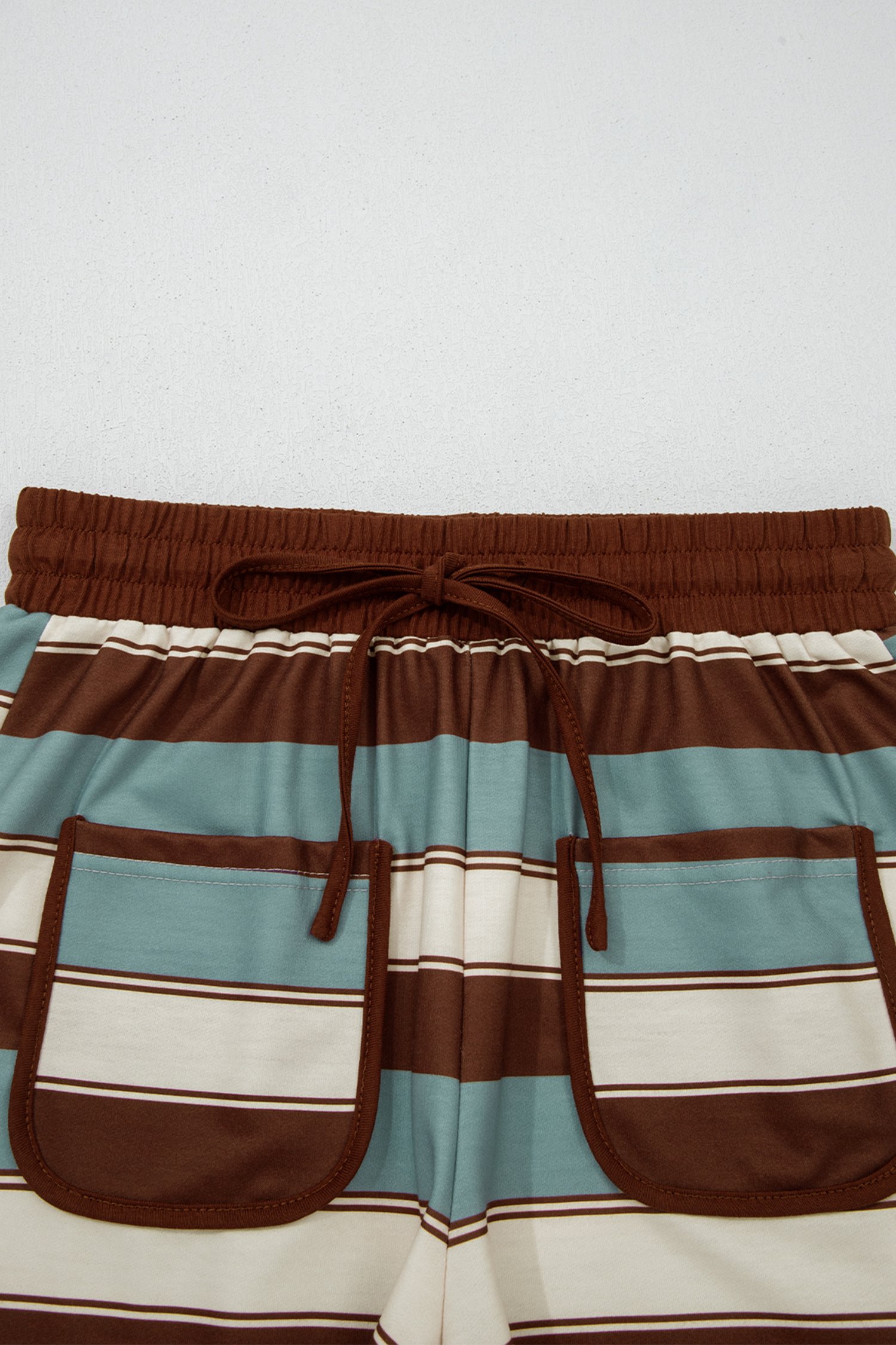 96610371-d5a3f5101949999f.jpg white stripe button polo collar tee drawstring elastic waist patchwork 2pcs short set