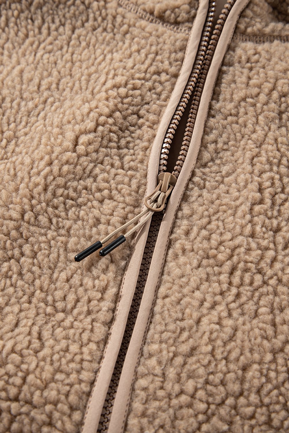 103448059-4fc18f83644ca807.jpg pale khaki fleece zip up drawstring hooded pocketed jacket