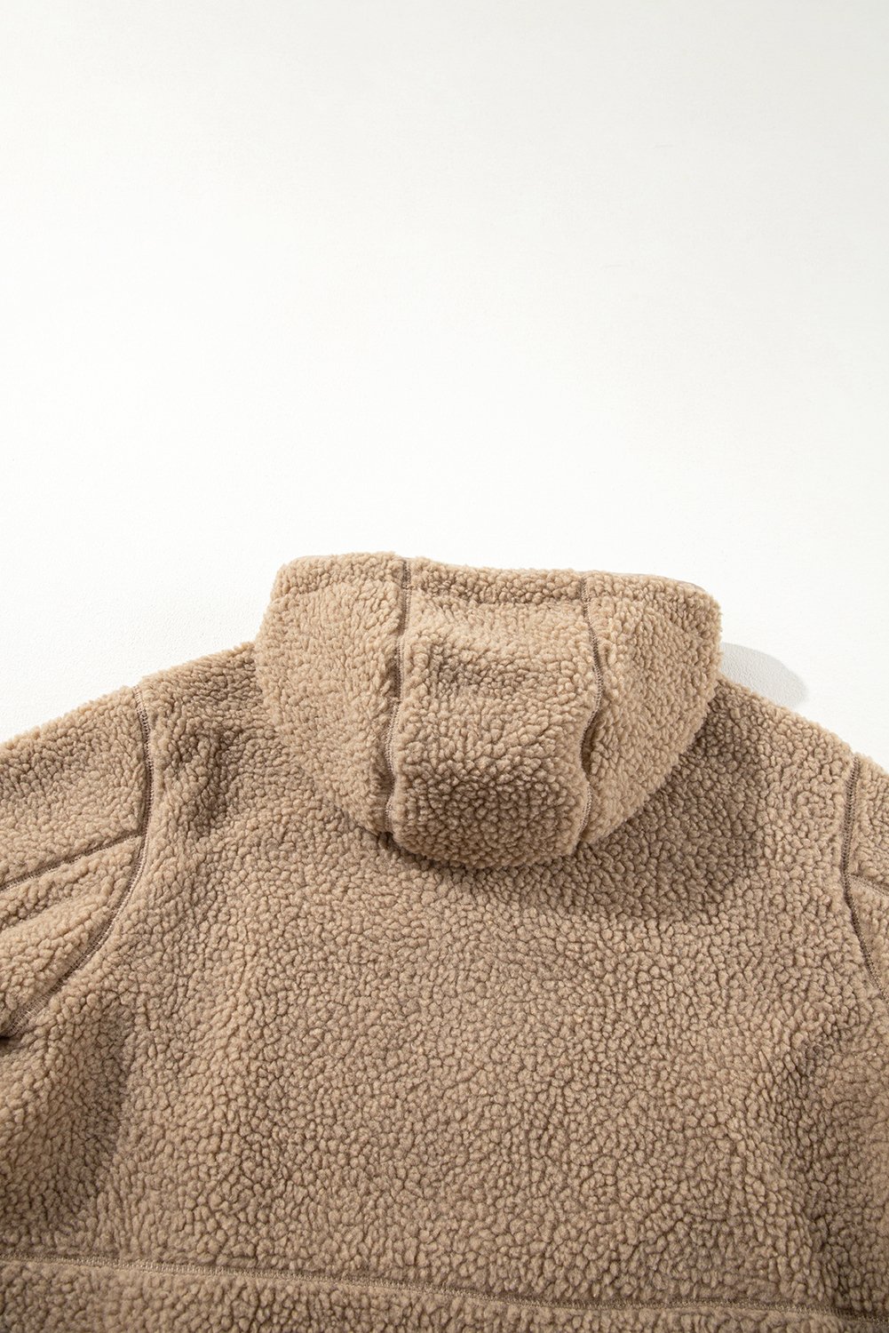103448065-9719f618283e21e6.jpg pale khaki fleece zip up drawstring hooded pocketed jacket