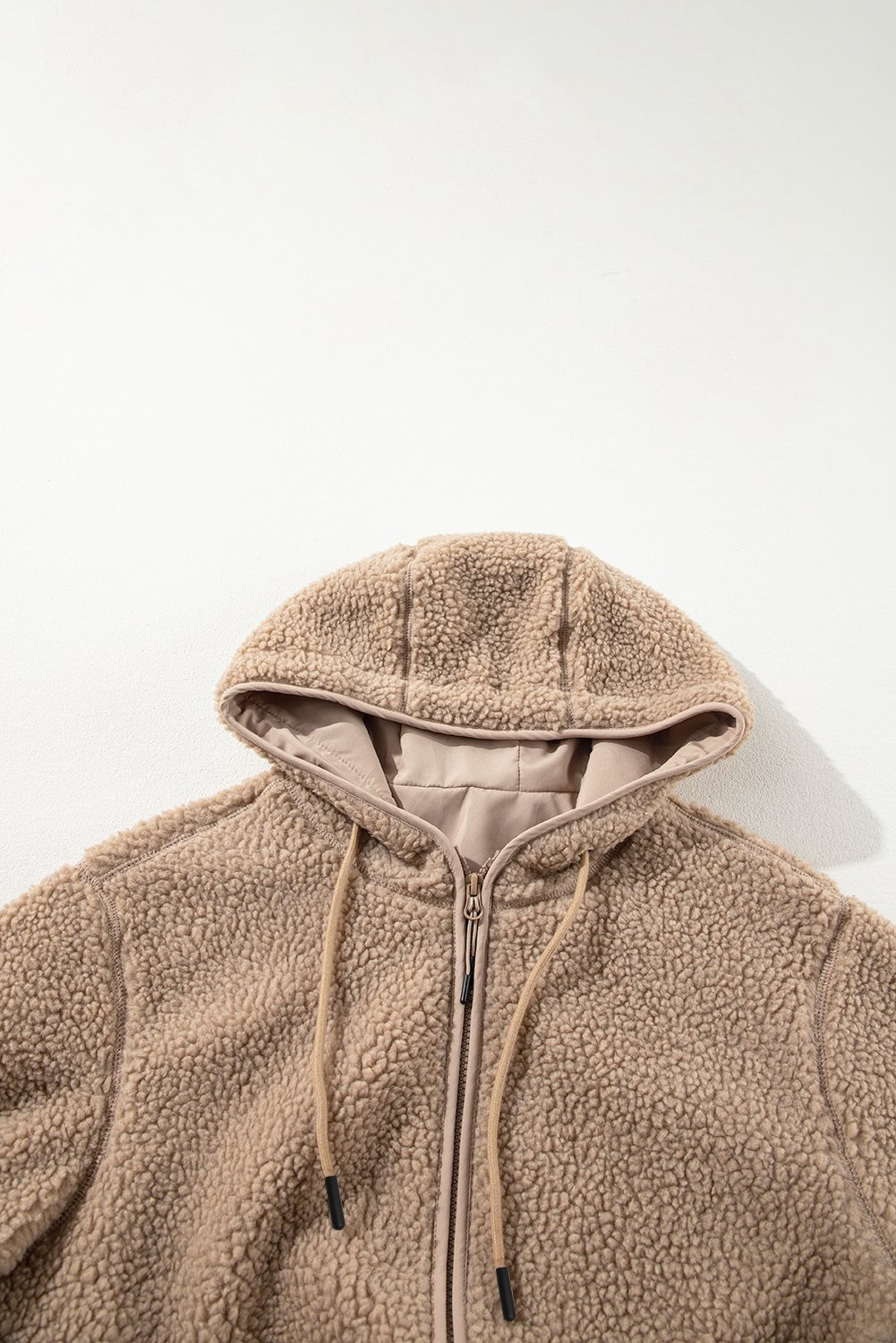 103448062-e79defe70eb63a8b.jpg pale khaki fleece zip up drawstring hooded pocketed jacket