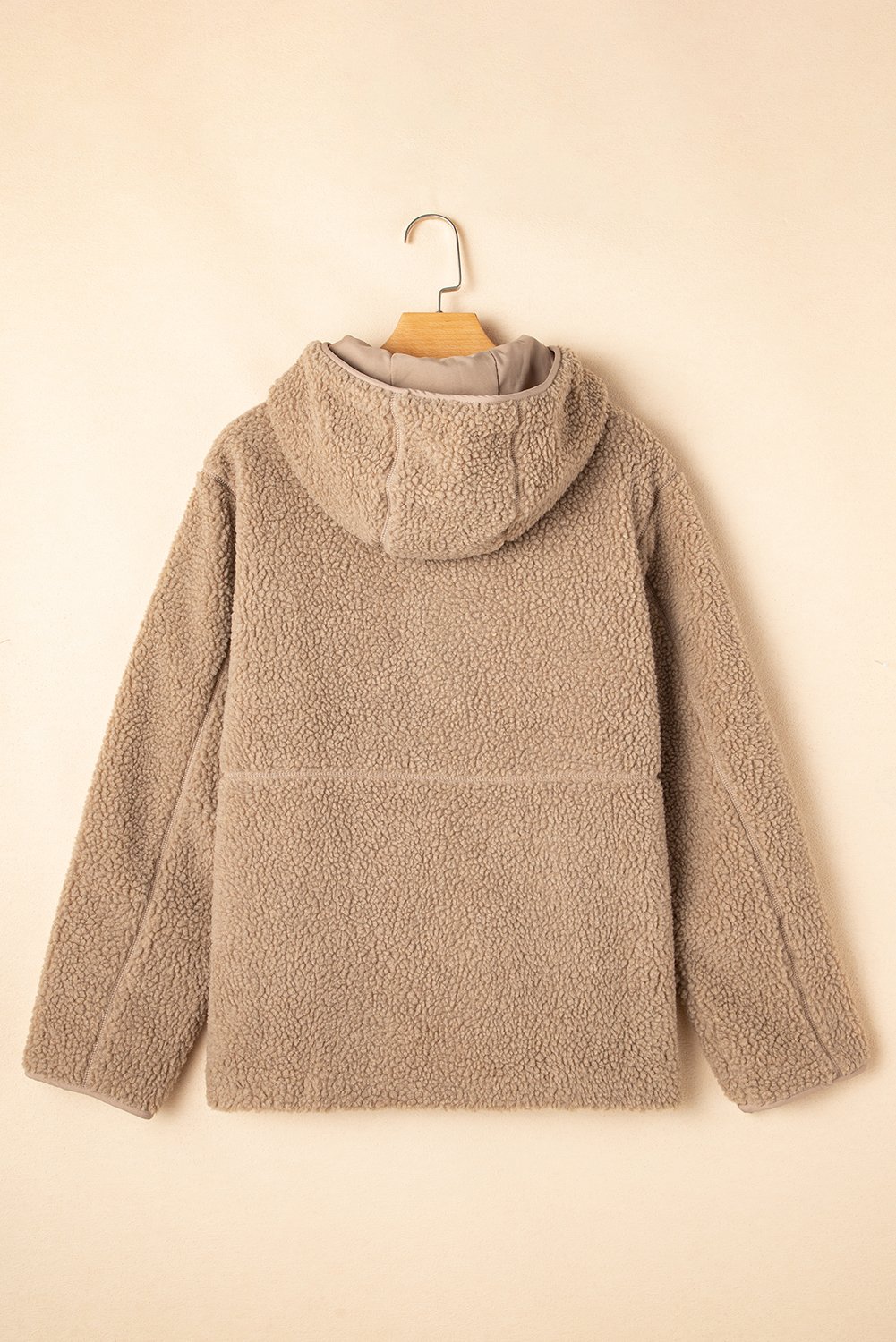 103448055-ea088da8bf000319.jpg pale khaki fleece zip up drawstring hooded pocketed jacket