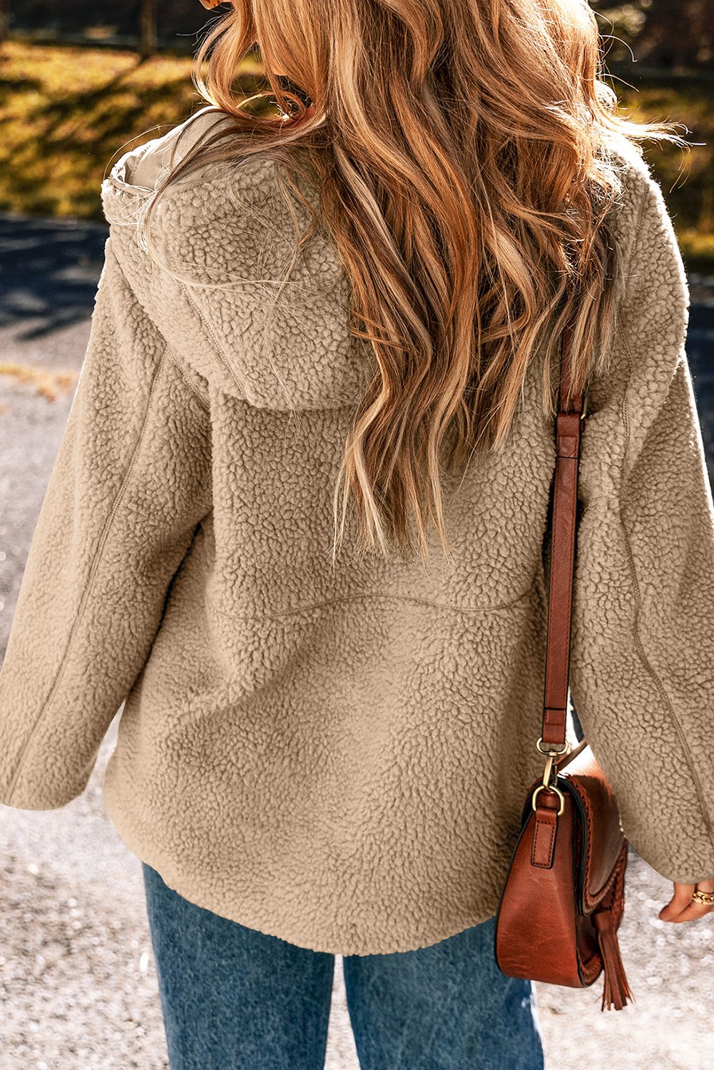 103448050-ebb4a5a4e12ce546.jpg pale khaki fleece zip up drawstring hooded pocketed jacket